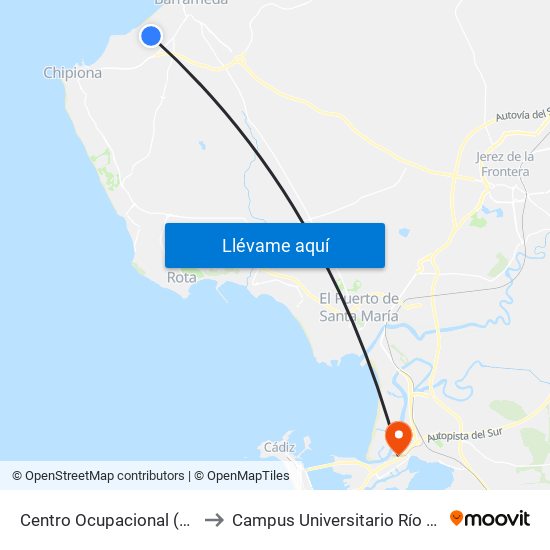 Centro Ocupacional (Sanlúcar) to Campus Universitario Río San Pedro map