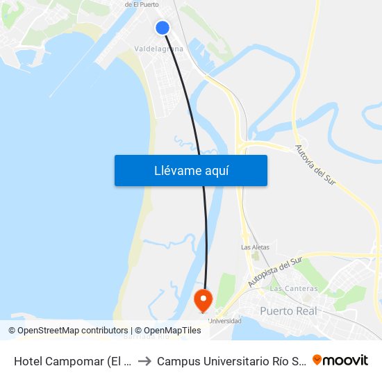 Hotel Campomar (El Puerto) to Campus Universitario Río San Pedro map