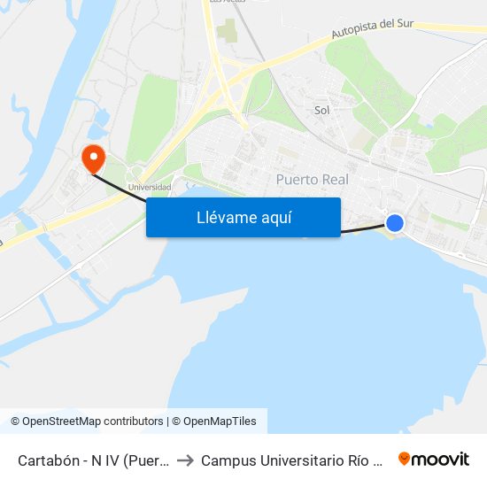 Cartabón - N IV (Puerto Real) to Campus Universitario Río San Pedro map