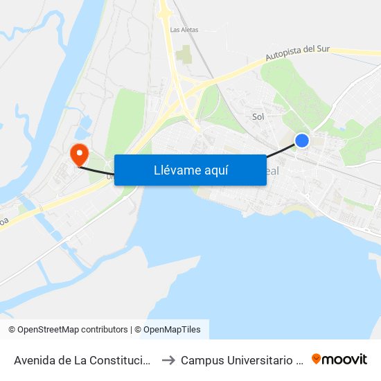 Avenida de La Constitución (Puerto Real) to Campus Universitario Río San Pedro map