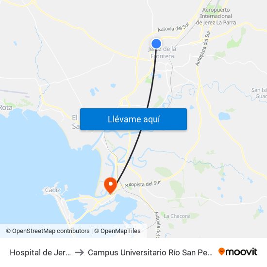 Hospital de Jerez to Campus Universitario Río San Pedro map