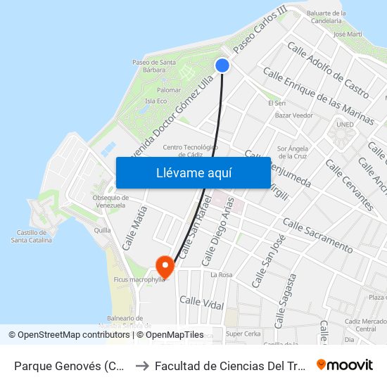 Parque Genovés (Cádiz) to Facultad de Ciencias Del Trabajo map