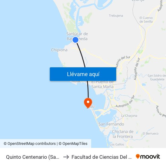 Quinto Centenario (Sanlúcar) to Facultad de Ciencias Del Trabajo map