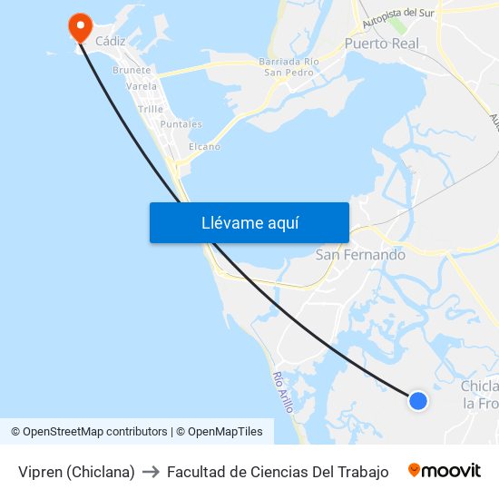 Vipren (Chiclana) to Facultad de Ciencias Del Trabajo map