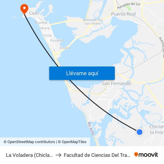 La Voladera (Chiclana) to Facultad de Ciencias Del Trabajo map