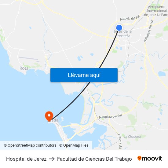 Hospital de Jerez to Facultad de Ciencias Del Trabajo map