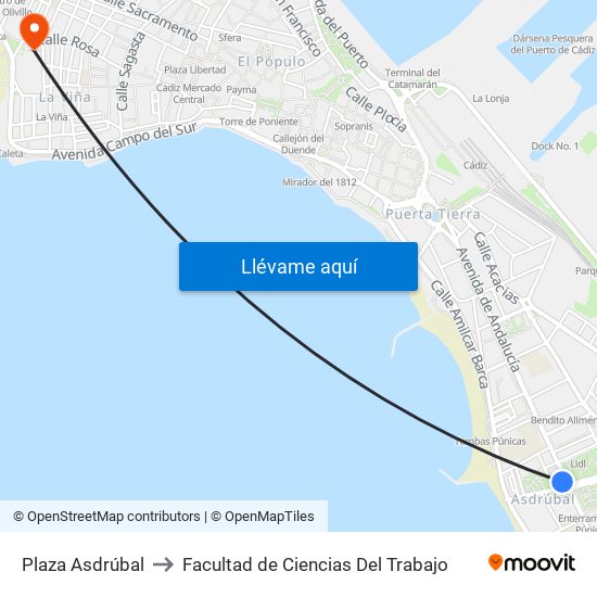 Plaza Asdrúbal to Facultad de Ciencias Del Trabajo map