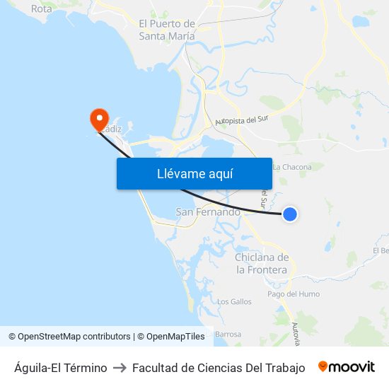 Águila-El Término to Facultad de Ciencias Del Trabajo map