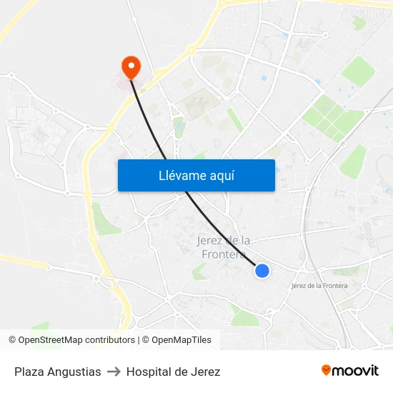 Plaza Angustias to Hospital de Jerez map