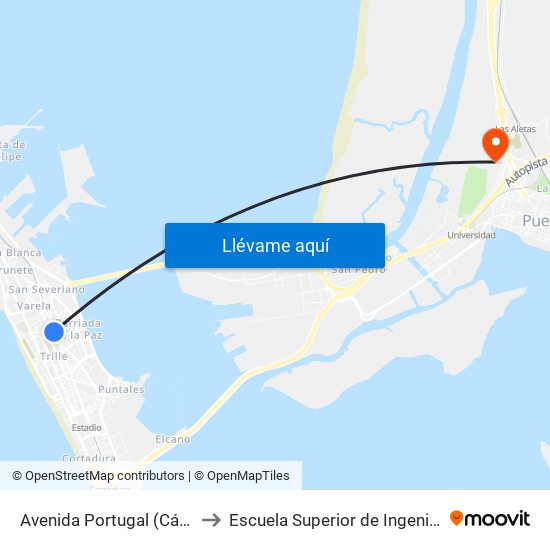 Avenida Portugal (Cádiz) to Escuela Superior de Ingeniería map