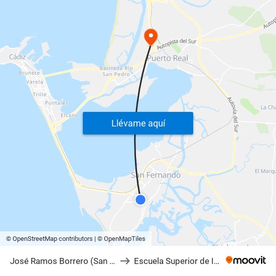 José Ramos Borrero (San Fernando) to Escuela Superior de Ingeniería map