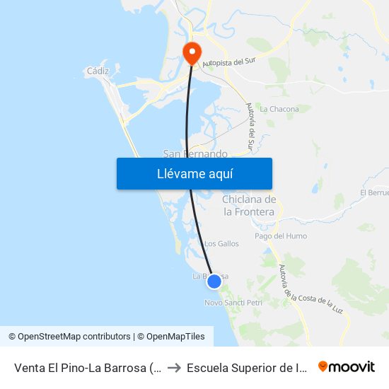 Venta El Pino-La Barrosa (Chiclana) to Escuela Superior de Ingeniería map