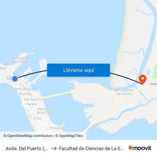 Avda. Del Puerto (Cádiz) to Facultad de Ciencias de La Educación map