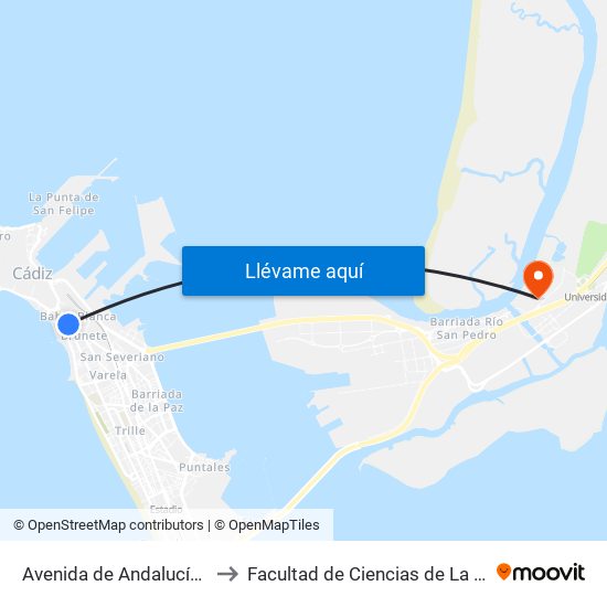 Avenida de Andalucía (Cádiz) to Facultad de Ciencias de La Educación map