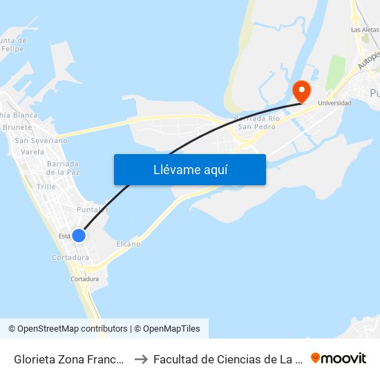 Glorieta Zona Franca (Cádiz) to Facultad de Ciencias de La Educación map