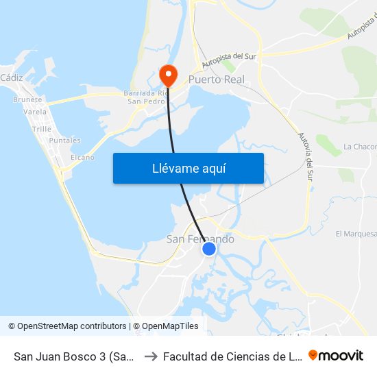 San Juan Bosco 3 (San Fernando) to Facultad de Ciencias de La Educación map