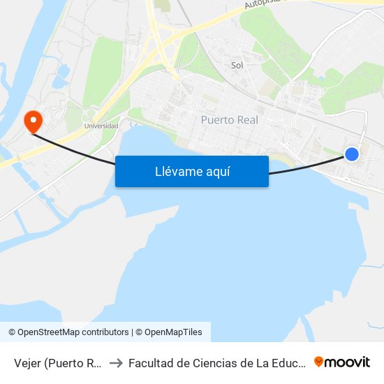 Vejer (Puerto Real) to Facultad de Ciencias de La Educación map