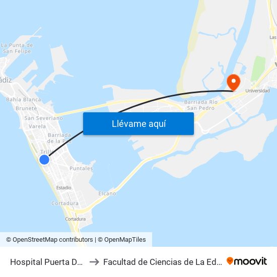 Hospital Puerta Del Mar to Facultad de Ciencias de La Educación map