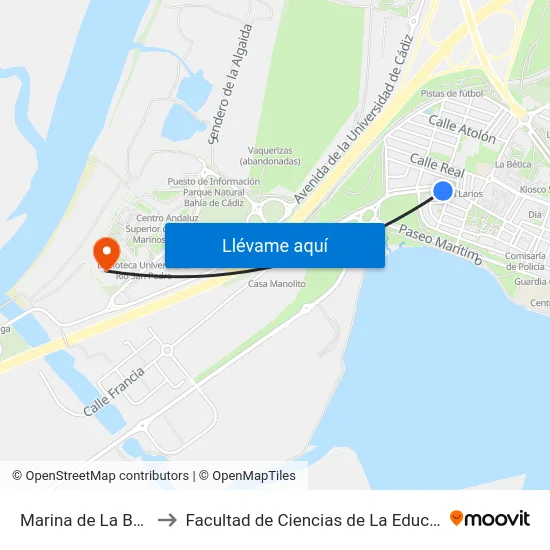 Marina de La Bahía to Facultad de Ciencias de La Educación map