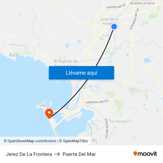 Jerez De La Frontera to Puerta Del Mar map