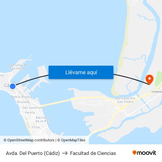 Avda. Del Puerto (Cádiz) to Facultad de Ciencias map