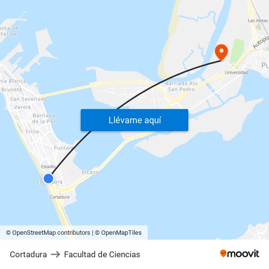 Cortadura to Facultad de Ciencias map
