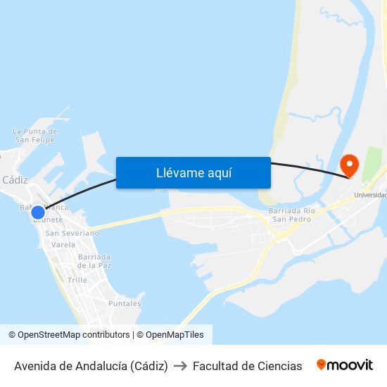 Avenida de Andalucía (Cádiz) to Facultad de Ciencias map
