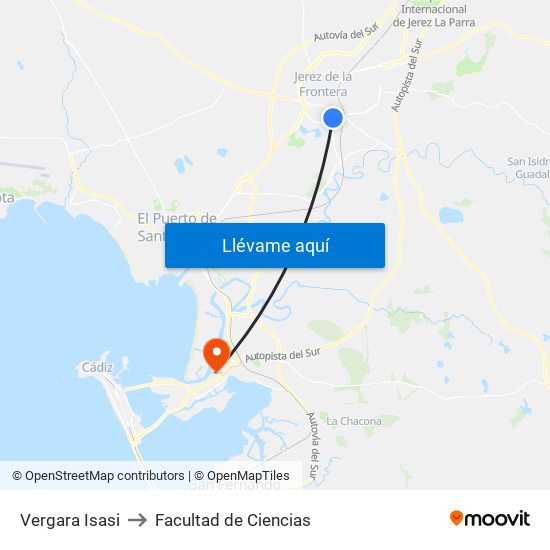 Vergara Isasi to Facultad de Ciencias map