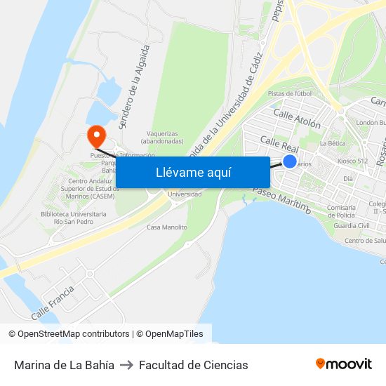 Marina de La Bahía to Facultad de Ciencias map