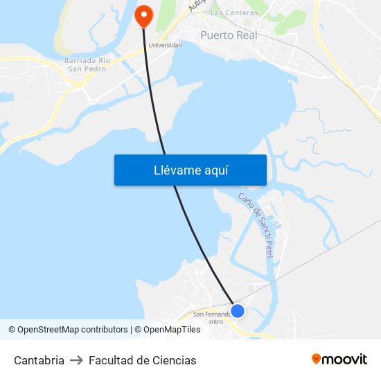 Cantabria to Facultad de Ciencias map