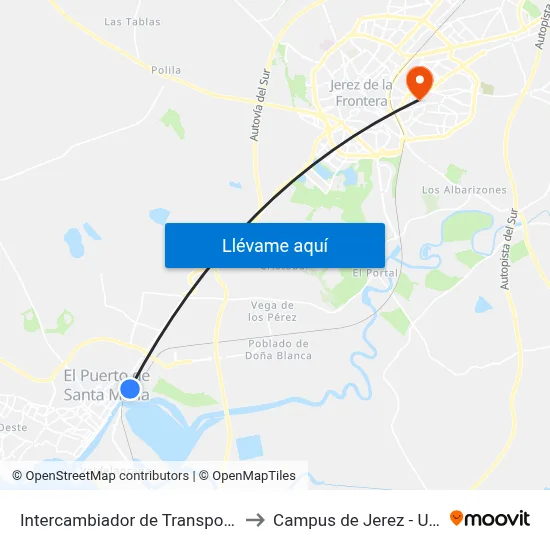 Intercambiador de Transporte to Campus de Jerez - Uca map