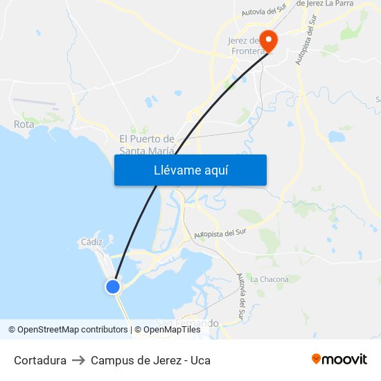 Cortadura to Campus de Jerez - Uca map