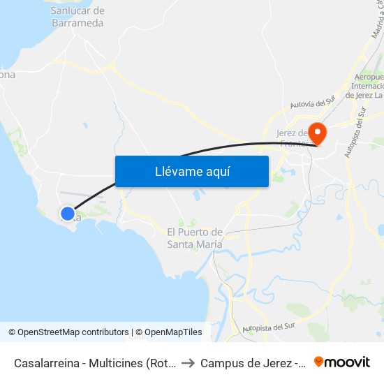 Casalarreina - Multicines (Rota) 16 to Campus de Jerez - Uca map