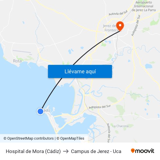 Hospital de Mora (Cádiz) to Campus de Jerez - Uca map