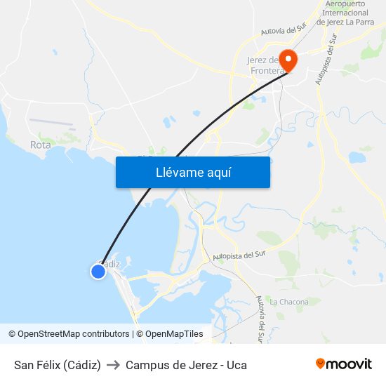 San Félix (Cádiz) to Campus de Jerez - Uca map