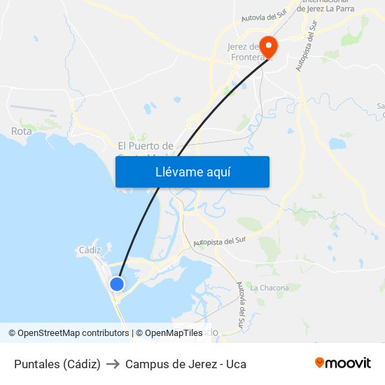 Puntales (Cádiz) to Campus de Jerez - Uca map