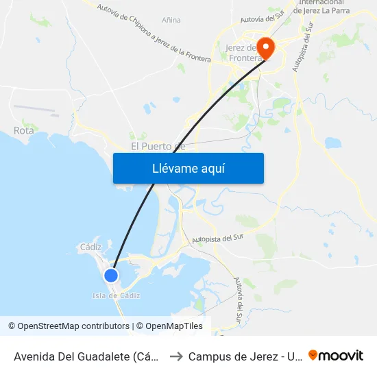 Avenida Del Guadalete (Cádiz) to Campus de Jerez - Uca map
