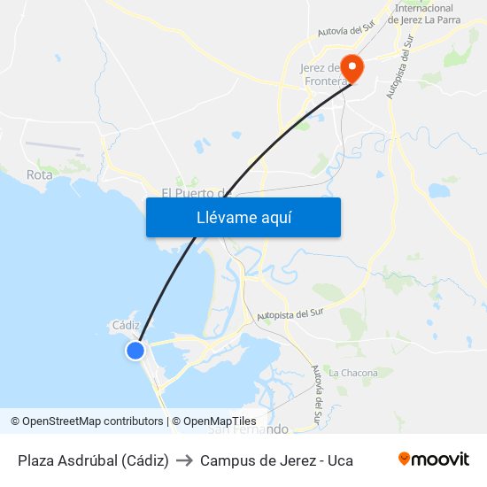 Plaza Asdrúbal (Cádiz) to Campus de Jerez - Uca map