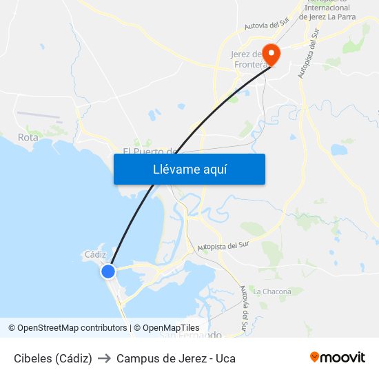 Cibeles (Cádiz) to Campus de Jerez - Uca map