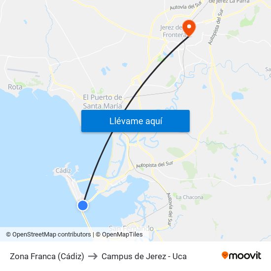 Zona Franca (Cádiz) to Campus de Jerez - Uca map