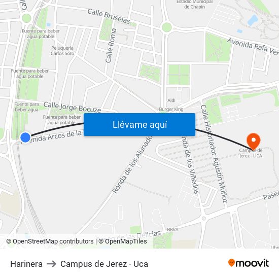 Harinera to Campus de Jerez - Uca map