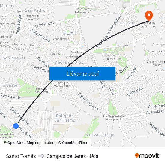 Santo Tomás to Campus de Jerez - Uca map