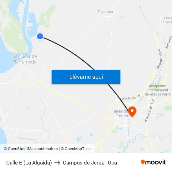 Calle E (La Algaida) to Campus de Jerez - Uca map