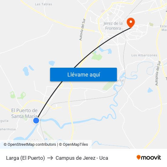 Larga (El Puerto) to Campus de Jerez - Uca map