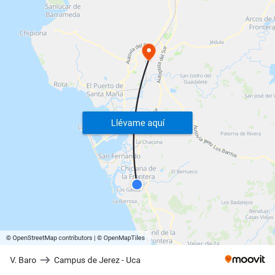 V. Baro to Campus de Jerez - Uca map
