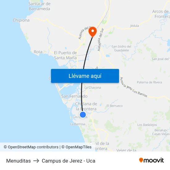 Menuditas to Campus de Jerez - Uca map