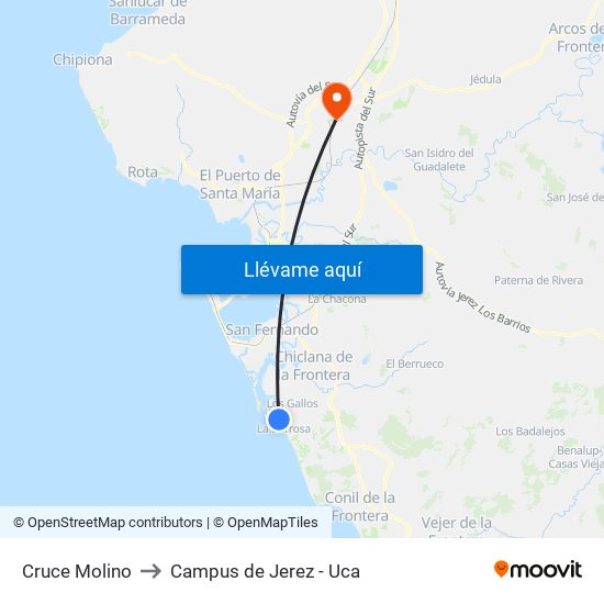 Cruce Molino to Campus de Jerez - Uca map