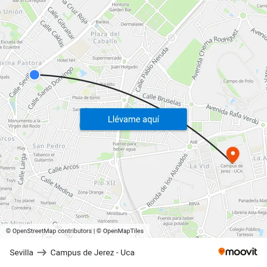 Sevilla to Campus de Jerez - Uca map