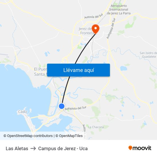 Las Aletas to Campus de Jerez - Uca map