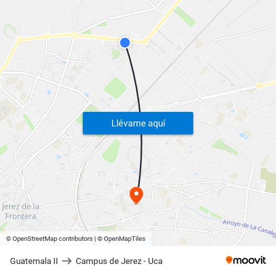 Guatemala II to Campus de Jerez - Uca map